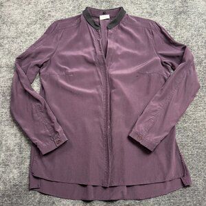 Akris Punto Womens Silk Blouse Purple Long Sleeve Detachable Collar Size 10